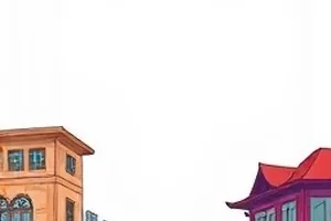 《纸灯巷口》剧照，巷口悬挂的纸灯笼连成一线